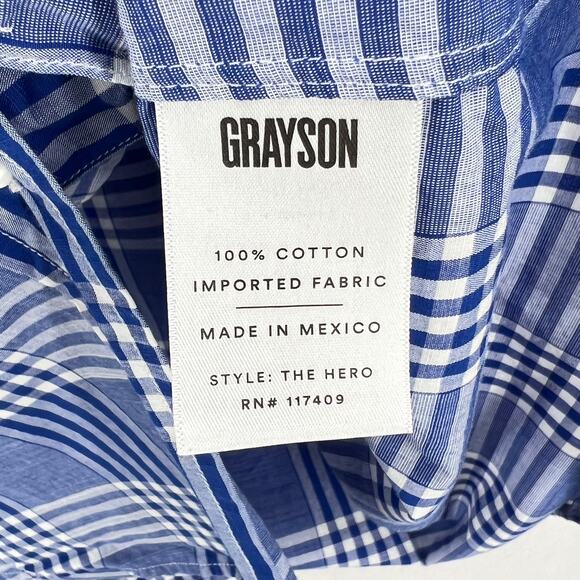 GRAYSON The Hero Button Up Shirt Womens Large Blue White Plaid ANTHROPOLOGIE - Picture 11 of 14
